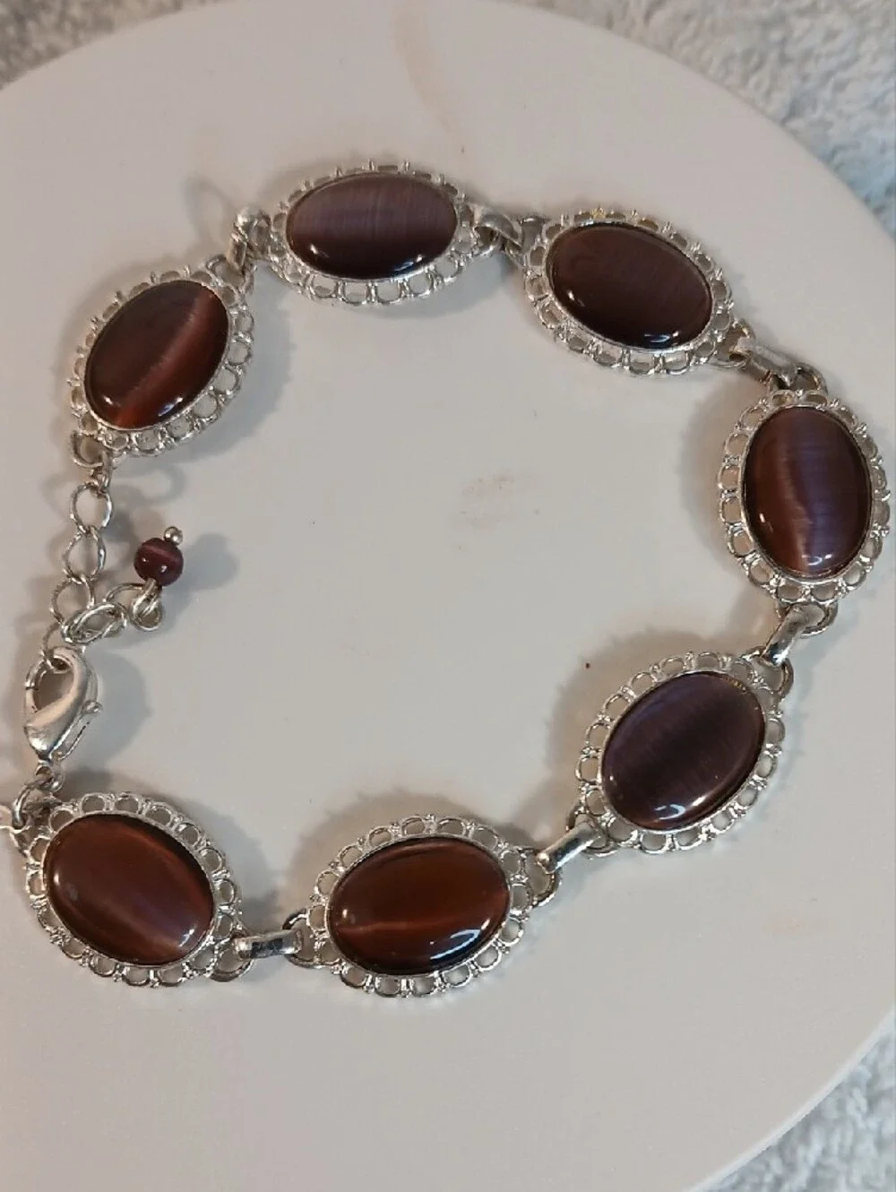 Vintage Avon Silver-Tone Bracelet with Purple Oval Cabochon Stones